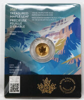 Strahlende Motivseite der kanadischen 5 Dollar Goldmünze 2027 Treasured Maple Leaf in 1/10 Unze Feingold.