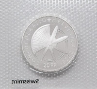 Wertseite der 20 Franken Münze mit dem Schweizer Kreuz und Nennwertangabe.