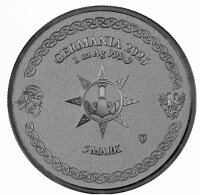 Wertseite der 5 Mark Germania Mint Silbermünze 2026 mit dem zweiköpfigen Adler und Nennwert.