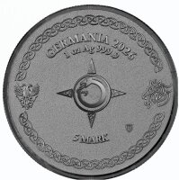 Rückseite der 5 Mark Germania Mint Silbermünze im Black BU Finish mit Wappen und Jahreszahl 2026.
